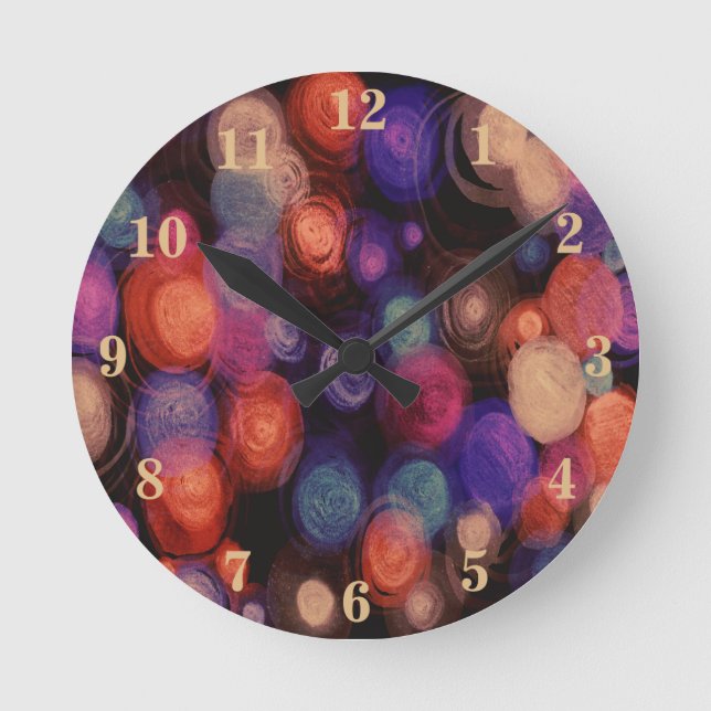 Multicolor Abstract Geometric Modern Circles Beige Round Clock (Front)