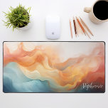 Multicolor Abstract Liquid Waves Personalised Desk Mat<br><div class="desc">Introducing our Personalised Multicolor Liquid Waves Mat. An abstract ensemble of orange, cream, and blue hues forms a captivating pattern of liquid waves, creating a visually appealing display. Personalise this piece with your name for a truly unique addition to your workspace. The soothing tones blend seamlessly, creating a vibrant splash...</div>
