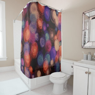 Multicolor Abstract Modern Geometric Circles Black Shower Curtain