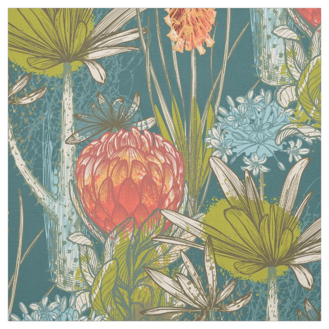 Multicolor African Abstract Floral Pattern Fabric (Swatch)