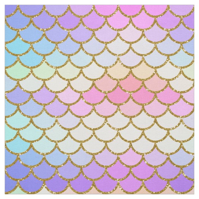 Multicolor and Gold Glitter Mermaid Scales Fabric (Swatch)