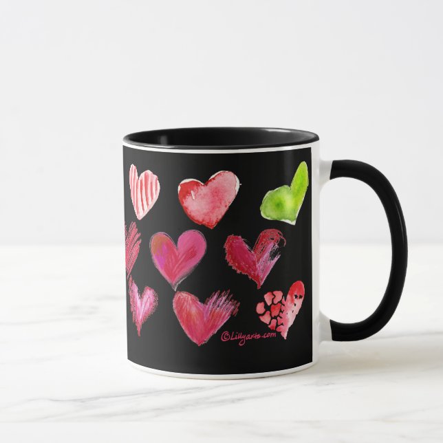 Multicolor Artsy Love Hearts Black Mug 1 of 4 (Right)