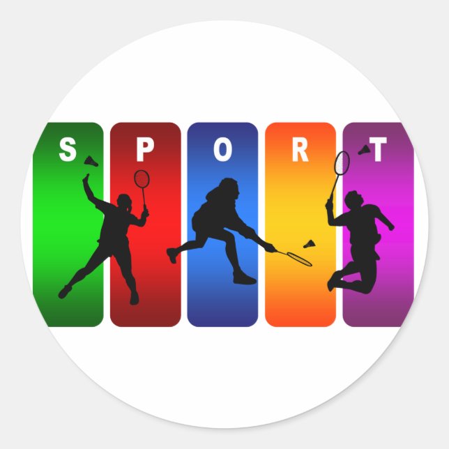 Multicolor Badminton Emblem Classic Round Sticker (Front)