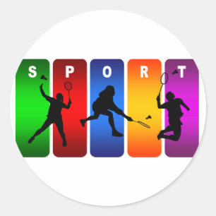 Multicolor Badminton Emblem Classic Round Sticker