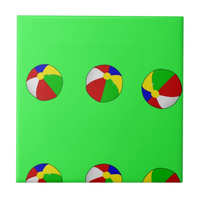 Multicolor beach ball on green tile (Front)