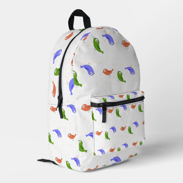 Multicolor birds printed backpack (Back Corner Left)