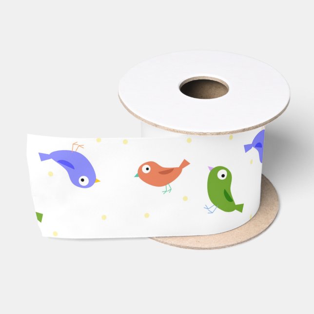 Multicolor birds satin ribbon (Spool)