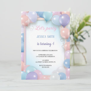 multicolor birthday balloons invitation