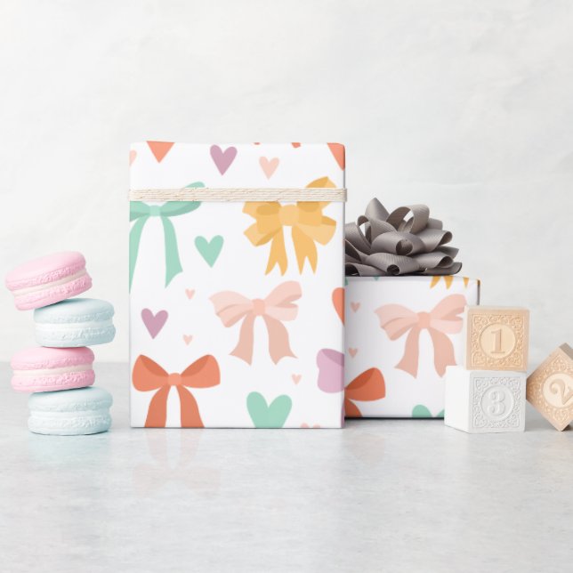 Multicolor Bows & Hearts Wrapping Paper (Baby Shower)