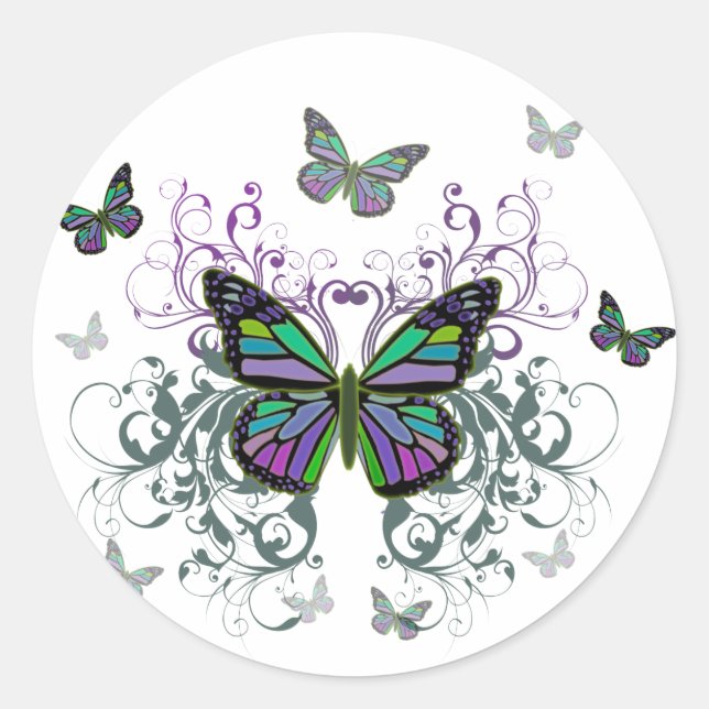MultiColor Butterfly Classic Round Sticker (Front)