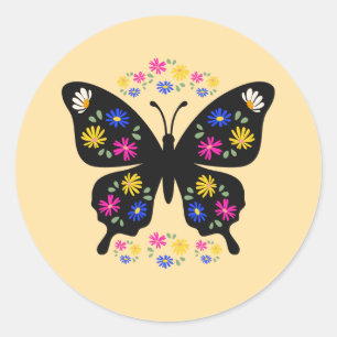 Multicolor butterfly t-shirt with flowers classic round sticker