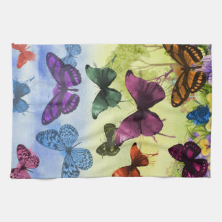 Multicolor Butterfly Watercolor Painting Tea Towel