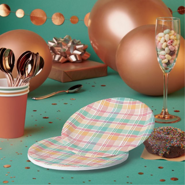 Multicolor Chequered Plaid Paper Plate (Multi)
