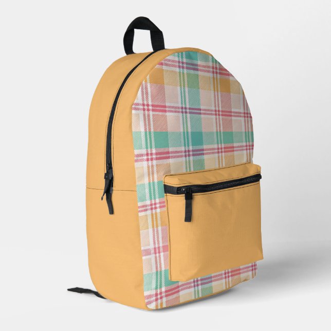 Multicolor Chequered Plaid Printed Backpack (Back Corner Left)