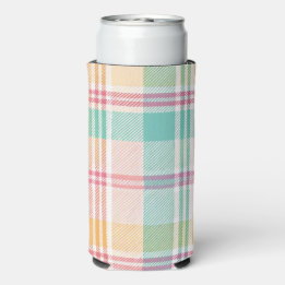 Multicolor Chequered Plaid Seltzer Can Cooler