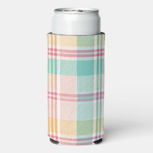 Multicolor Chequered Plaid Seltzer Can Cooler