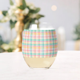 Multicolor Chequered Plaid Stemless Wine Glass