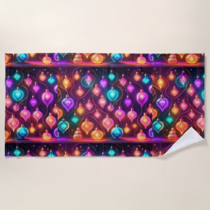 Multicolor Christmas Lights Patterned Beach Towel