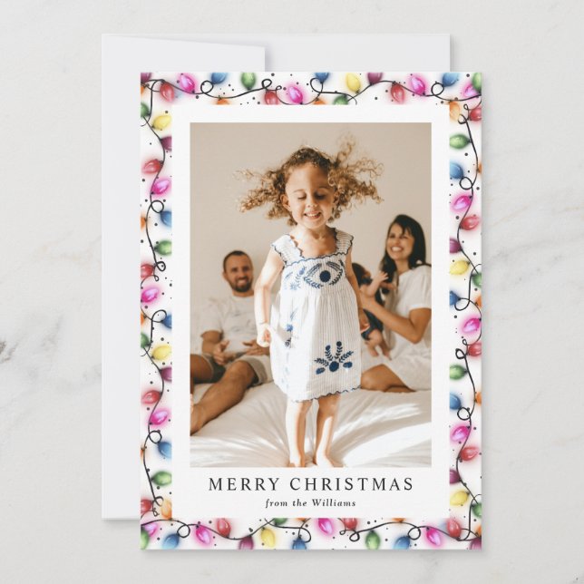 Multicolor Christmas Lights Photo Holiday Card (Front)
