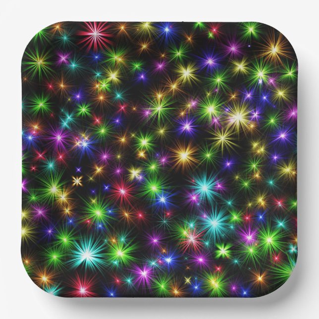 Multicolor Christmas Star Rays-57191 Paper Plate (Front)