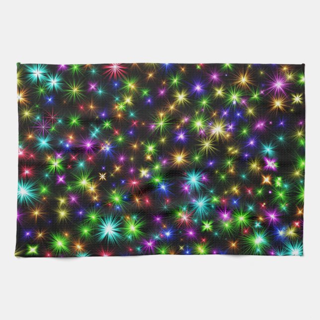 Multicolor Christmas Star Rays-57191 Tea Towel (Horizontal)
