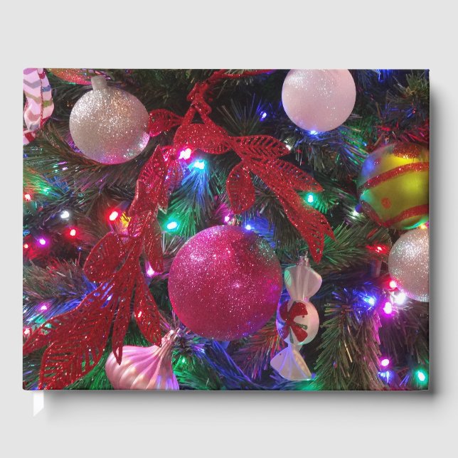 Multicolor Christmas Tree Colourful Holiday Guest Book (Front)