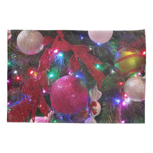 Multicolor Christmas Tree Colourful Holiday Pillowcase (Back)