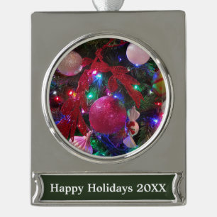 Multicolor Christmas Tree Colourful Holiday Silver Plated Banner Ornament