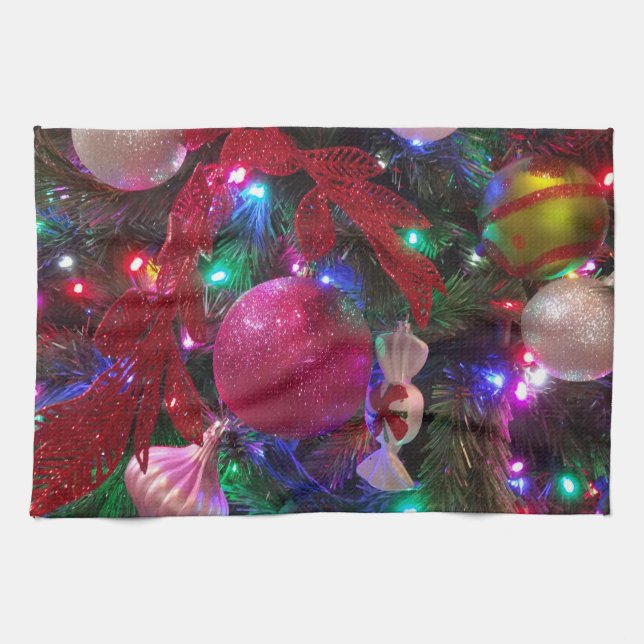 Multicolor Christmas Tree Colourful Holiday Tea Towel (Horizontal)