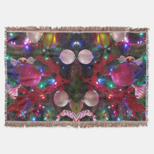 Multicolor Christmas Tree Colourful Holiday Throw Blanket (Front)