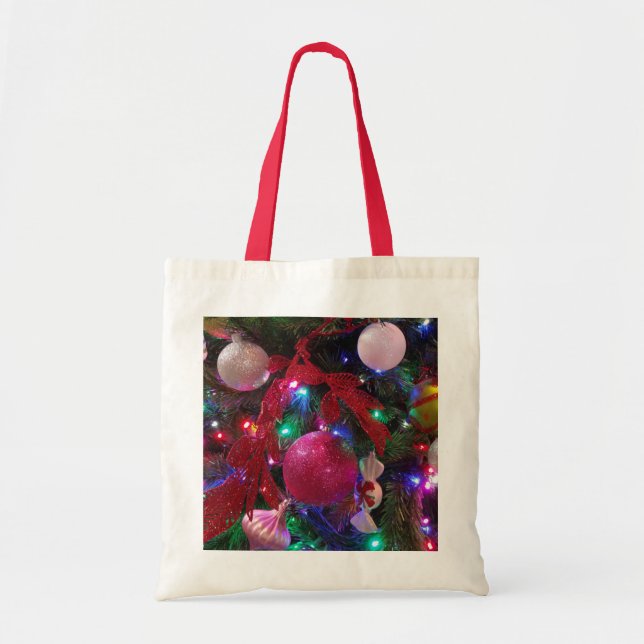 Multicolor Christmas Tree Colourful Holiday Tote Bag (Front)