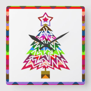 Multicolor Christmas Tree Square Wall Clock