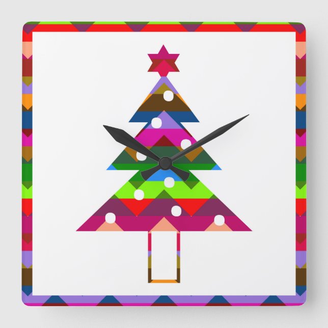 Multicolor Christmas Trees Square Wall Clock (Front)