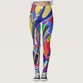 Multicolor collage drawing leggings