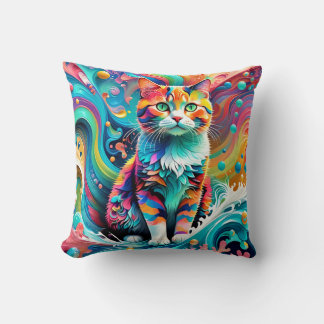 Multicolor Colourful Cat 759 Water Wave  Cushion