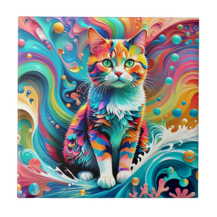 Multicolor Colourful Cat 759 Water Wave Tile