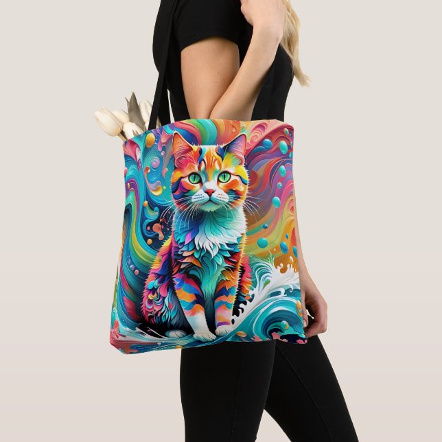 Multicolor Colourful Cat 759 Water Wave  Tote Bag (Close Up)