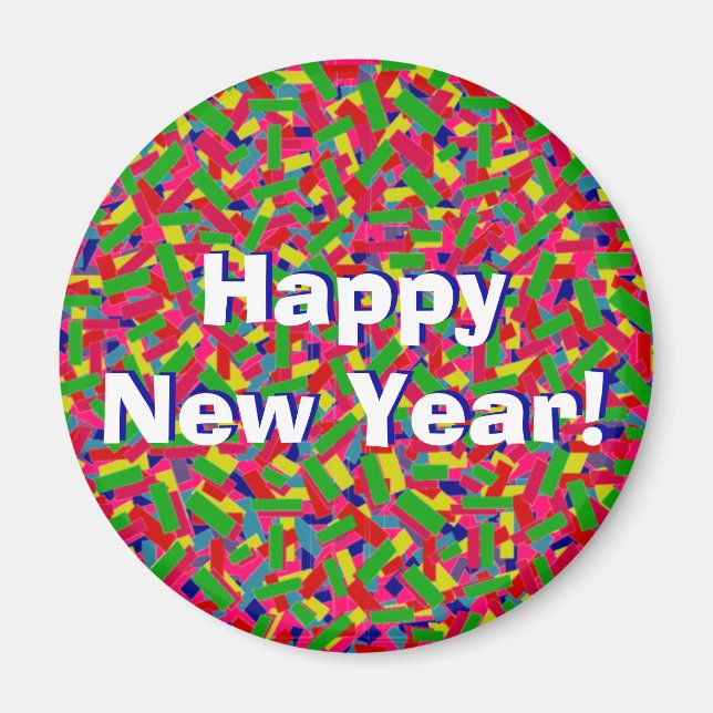 Multicolor Confetti "Happy New Year!" Magnet (Front)