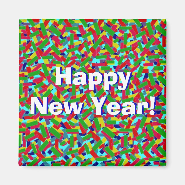 Multicolor Confetti "Happy New Year!" Magnet (Front)