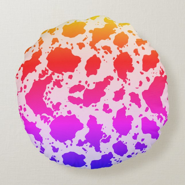 Multicolor Cow Print Round Throw Pillow (Back)