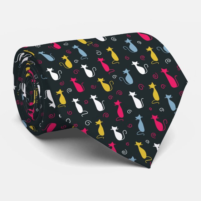 Multicolor cute cat pattern tie (Rolled)