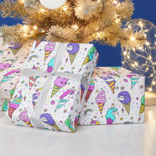 Multicolor cute ice-cream can unicorn pattern wrapping paper