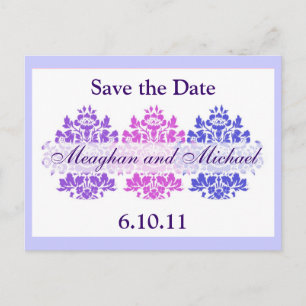Multicolor Damask Save the Date Announcement Postcard