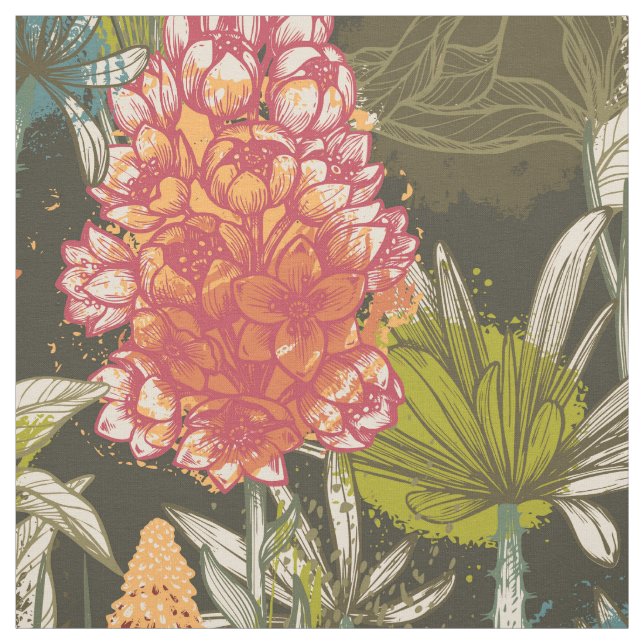 Multicolor Dark African Abstract Floral Pattern Fabric (Swatch)