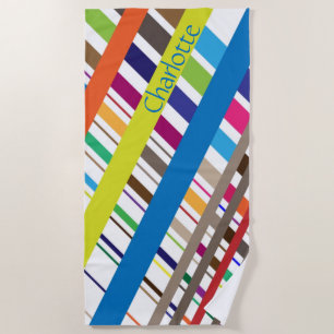 Multicolor Diagonal Lines Beach Towel