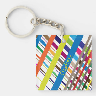 Multicolor Diagonal Lines   Key Ring