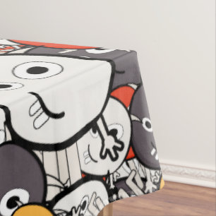Multicolor Doodle Monster Faces Tablecloth