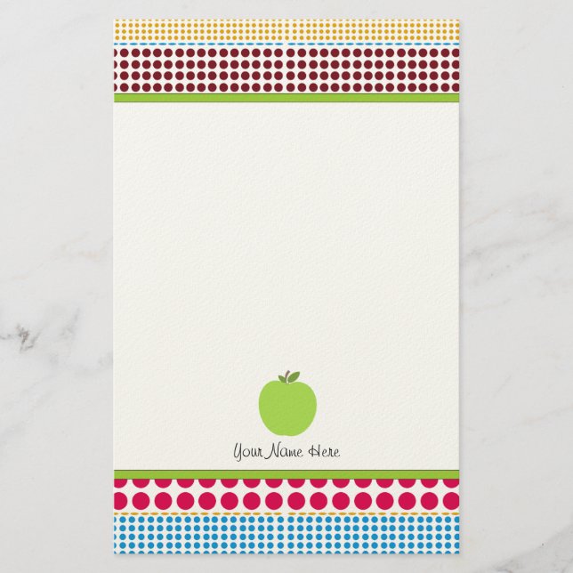 Multicolor Dots Green Apple Personalised Teacher Stationery (Front)