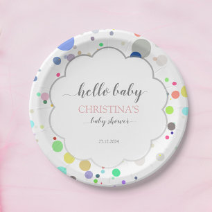 Multicolor Dots "Hello Baby" Baby Shower Paper Plate
