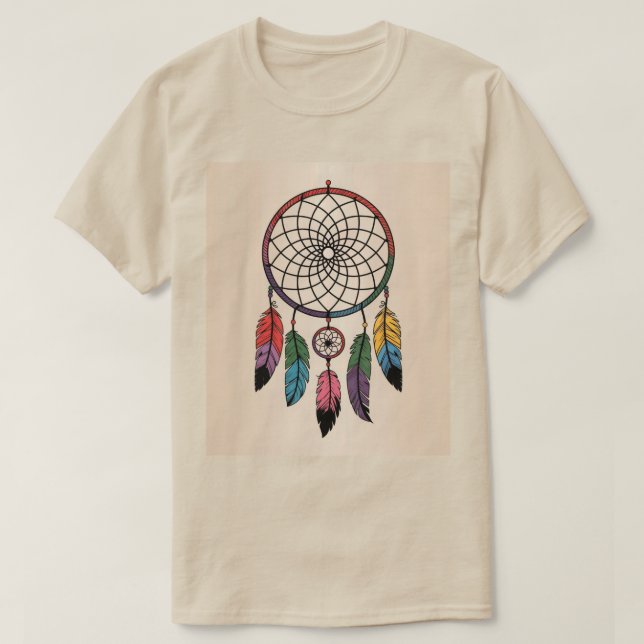  Multicolor Dreamcatcher Gold Background T-Shirt (Design Front)